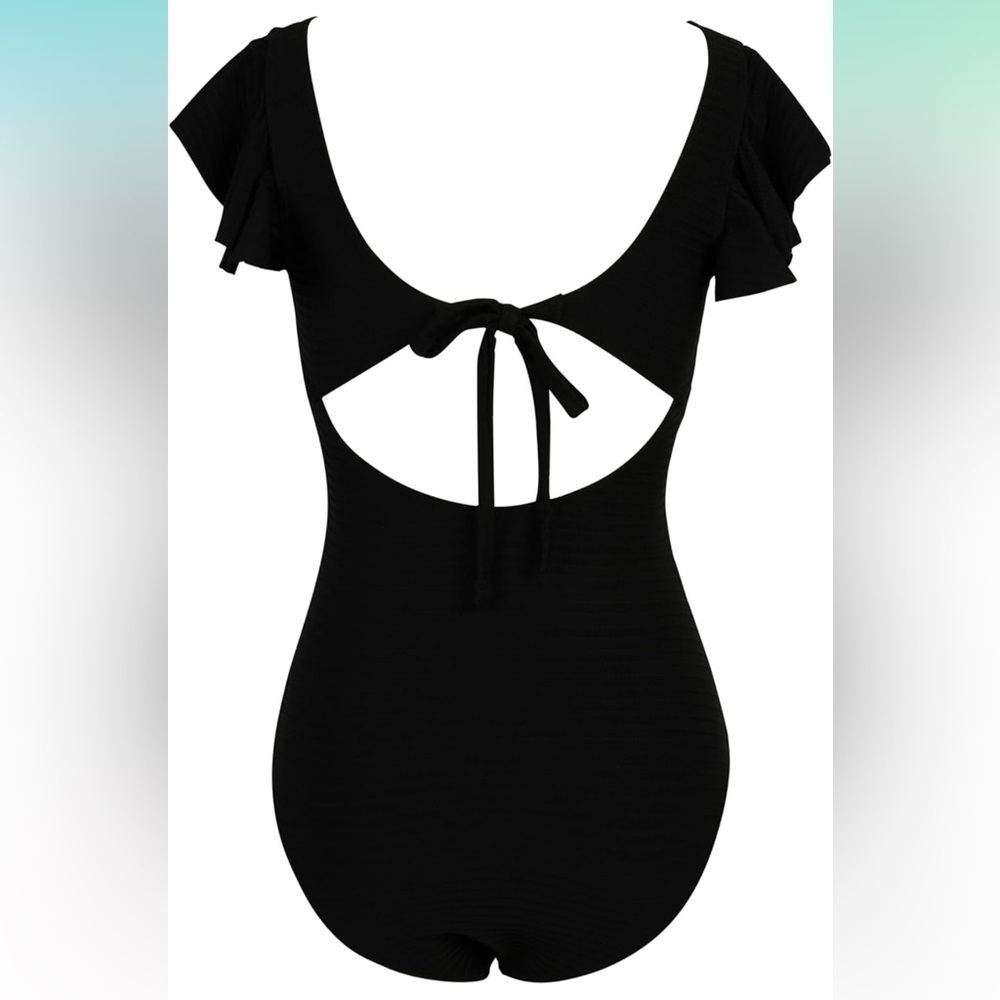 New - 2025 Tummy Control Modest Bathing Suit Slimming Cutout Ruffle VNeck Ribbed - Picture 3 of 8